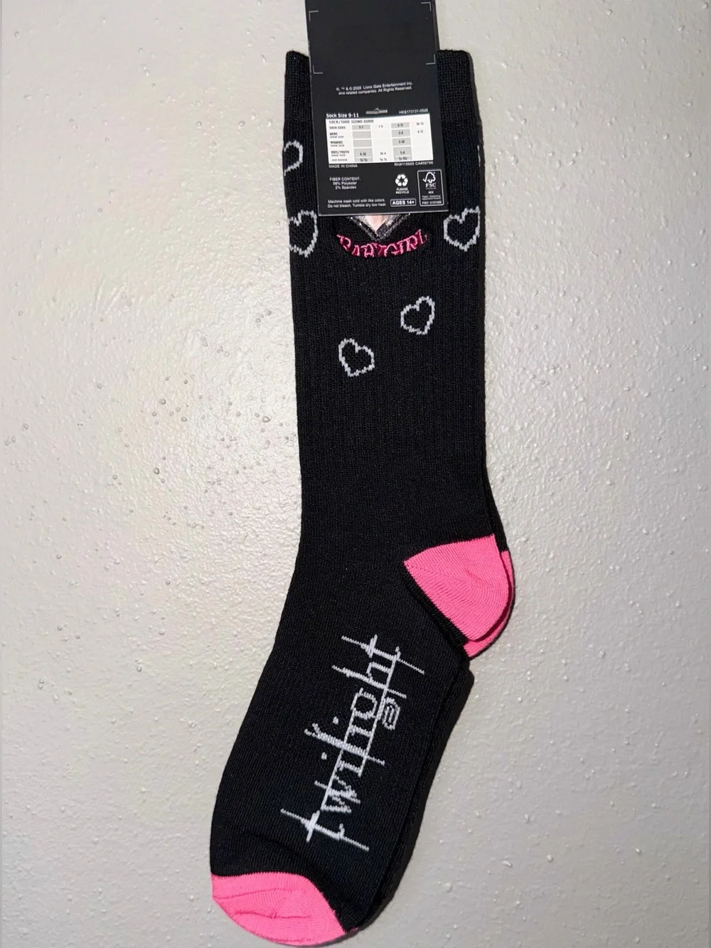 Twilight Saga Black & Pink Edward Crew Socks